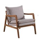 Poltrona Roma Com Braço Madeira Tecido Linho Cinza