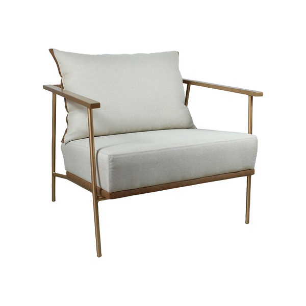 Poltrona Roma Em Metal Dourado Agarb Decor Linho Bege Claro