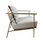 Poltrona Roma Em Metal Dourado Agarb Decor Linho Bege Claro