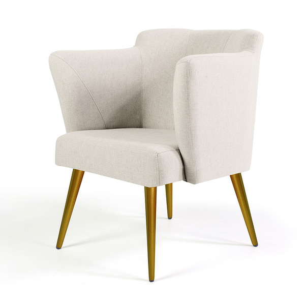 Poltrona Sabrina Linho Bege A-184 Pés Palito Metálico Bronze