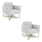 Poltrona Sala  Kit 2 Marisa Aço Industrial X Dourado Linho D0