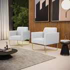 Poltrona Sala  Kit 2 Marisa Aço Industrial X Dourado Linho D0