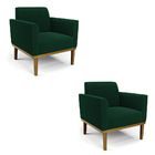 Poltrona Sala Base Madeira Castanho Kit 2 Marisa Bouclê D03 -