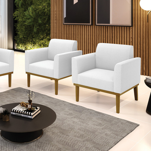 Poltrona Sala Base Madeira Castanho Kit 2 Marisa Bouclê D03 -