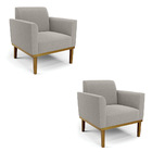 Poltrona Sala Base Madeira Castanho Kit 2 Marisa Bouclê D03 -