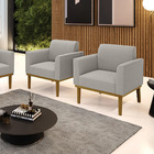 Poltrona Sala Base Madeira Castanho Kit 2 Marisa Bouclê D03 -