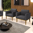 Poltrona Sala Base Madeira Castanho Kit 2 Marisa Bouclê D03 -