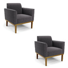 Poltrona Sala Base Madeira Castanho Kit 2 Marisa Bouclê D03 -