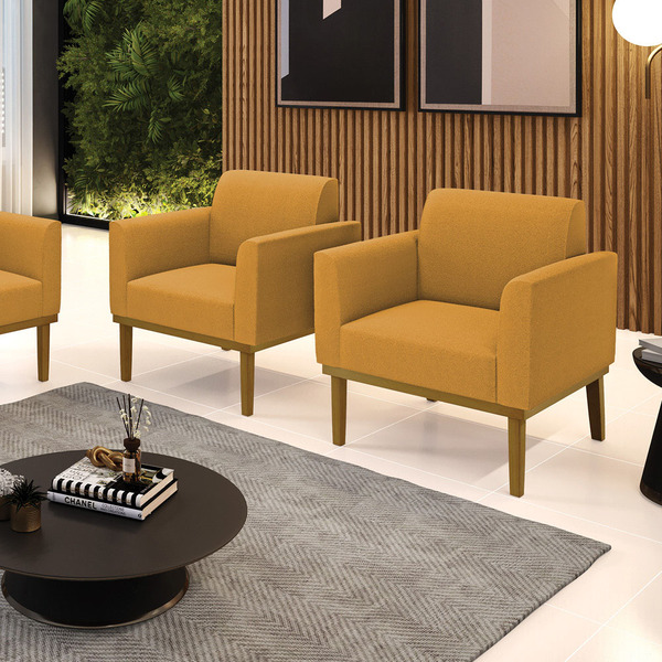 Poltrona Sala Base Madeira Castanho Kit 2 Marisa Bouclê D03 -