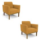 Poltrona Sala Base Madeira Castanho Kit 2 Marisa Bouclê Mosta