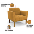 Poltrona Sala Base Madeira Fixa Castanho Elisa Bouclê Mostard