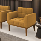 Poltrona Sala Base Madeira Fixa Castanho Elisa Bouclê Mostard