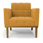 Poltrona Sala Base Madeira Fixa Castanho Elisa Bouclê Mostard