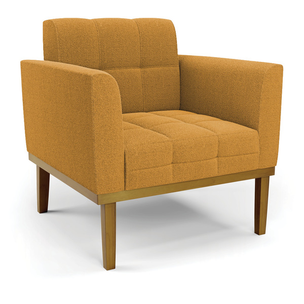 Poltrona Sala Base Madeira Fixa Castanho Elisa Bouclê Mostard