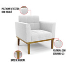 Poltrona Sala Base Madeira Fixa Castanho Elisa Bouclê Off Whi