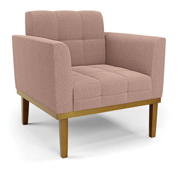 Poltrona Sala Base Madeira Fixa Castanho Elisa Bouclê Rosê D0