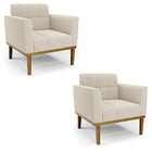 Poltrona Sala Base Madeira Fixa Castanho Kit 2 Elisa Bouclê D