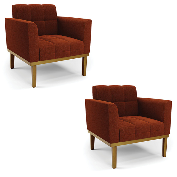 Poltrona Sala Base Madeira Fixa Castanho Kit 2 Elisa Bouclê T