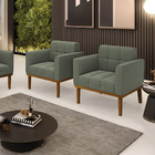 Poltrona Sala Base Madeira Fixa Castanho Kit 2 Elisa Bouclê V