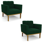 Poltrona Sala Base Madeira Fixa Castanho Kit 2 Elisa Bouclê V