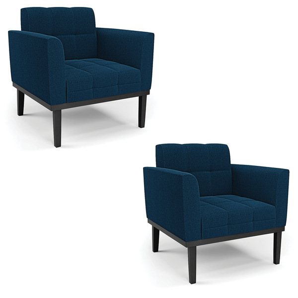 Poltrona Sala Base Madeira Fixa Pto Kit 2 Elisa Bouclê Azul D