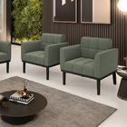 Poltrona Sala Base Madeira Fixa Pto Kit 2 Elisa Bouclê Verde