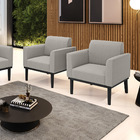 Poltrona Sala Base Madeira Preto Kit 2 Marisa Bouclê Cinza D0