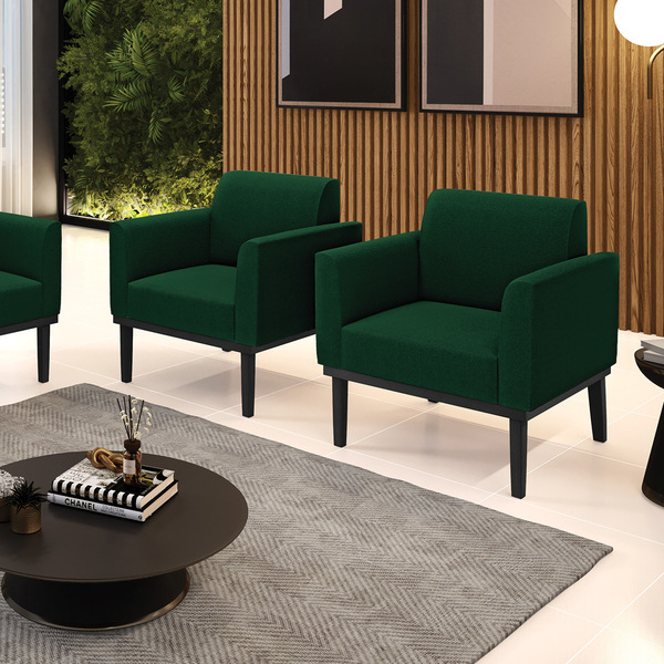 Poltrona Sala Base Madeira Preto Kit 2 Marisa Bouclê D03 - D'