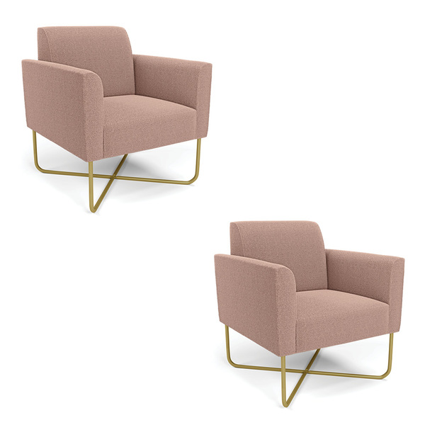 Poltrona Sala Base X Industrial Dourado Kit 2 Marisa Bouclê -