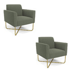 Poltrona Sala Base X Industrial Dourado Kit 2 Marisa Bouclê P