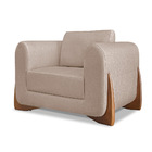 Poltrona Sala De Estar Base De Madeira Clarissa Linho Areia S