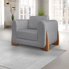 Poltrona Sala De Estar Base De Madeira Clarissa Linho Cinza S