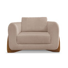 Poltrona Sala De Estar Base De Madeira Clarissa Linho S04 - D