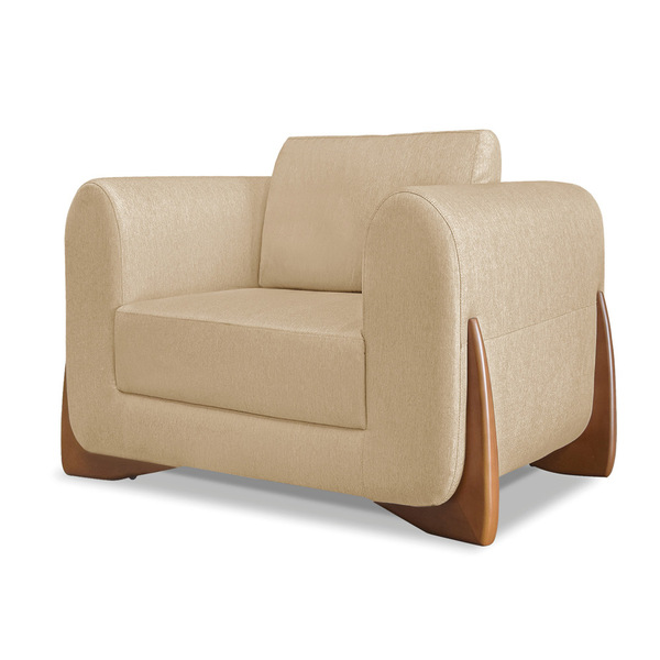 Poltrona Sala De Estar Base De Madeira Clarissa Linho S04 - D