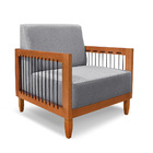 Poltrona Sala De Estar Base De Madeira Mariana Linho Cinza S0