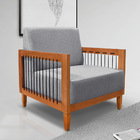 Poltrona Sala De Estar Base De Madeira Mariana Linho Cinza S0