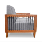 Poltrona Sala De Estar Base De Madeira Mariana Linho Cinza S0