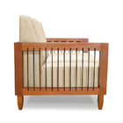 Poltrona Sala De Estar Base De Madeira Mariana Linho Dourado