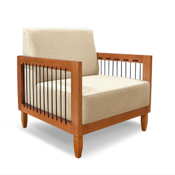 Poltrona Sala De Estar Base De Madeira Mariana Linho S04 - D'