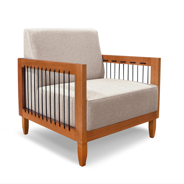 Poltrona Sala De Estar Base De Madeira Mariana Linho S04 - D'