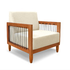 Poltrona Sala De Estar Base De Madeira Mariana Linho S04 - D'