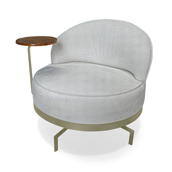 Poltrona Sala De Estar Base Giratória Dourada Aura Bouclê Cin