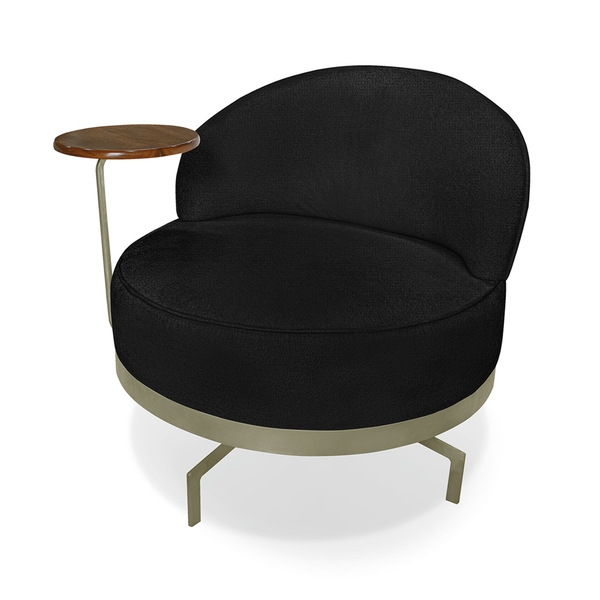 Poltrona Sala De Estar Base Giratória Dourada Aura Bouclê Pre