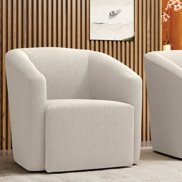 Poltrona Sala De Estar Base Giratória Stella Max Bouclê Bege