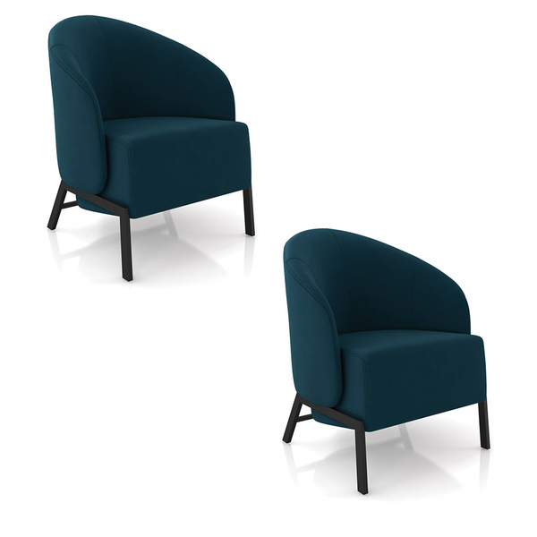 Poltrona Sala De Estar Base Industrial Kit 2 Luar Veludo Azul