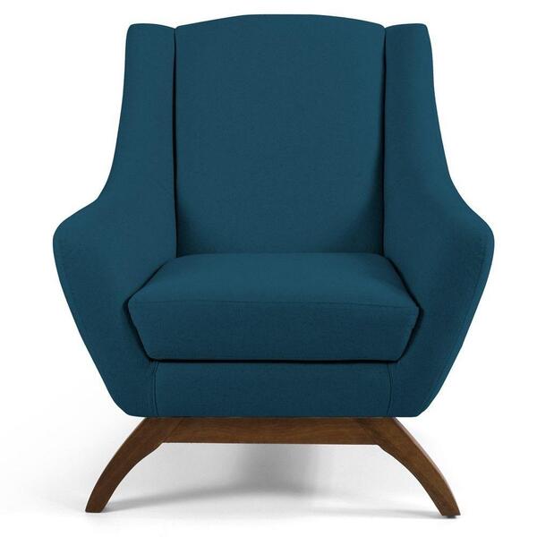 Poltrona Sala De Estar Base Manu Madeira Veludo Turquesa