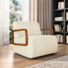 Poltrona Sala De Estar Braço De Madeira Hellen Bouclê Bege K0