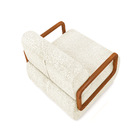 Poltrona Sala De Estar Braço De Madeira Hellen Bouclê Bege K0