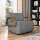 Poltrona Sala De Estar Braço De Madeira Hellen Bouclê Cinza K