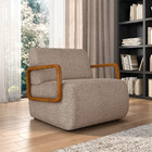 Poltrona Sala De Estar Braço De Madeira Hellen Bouclê K01 - D